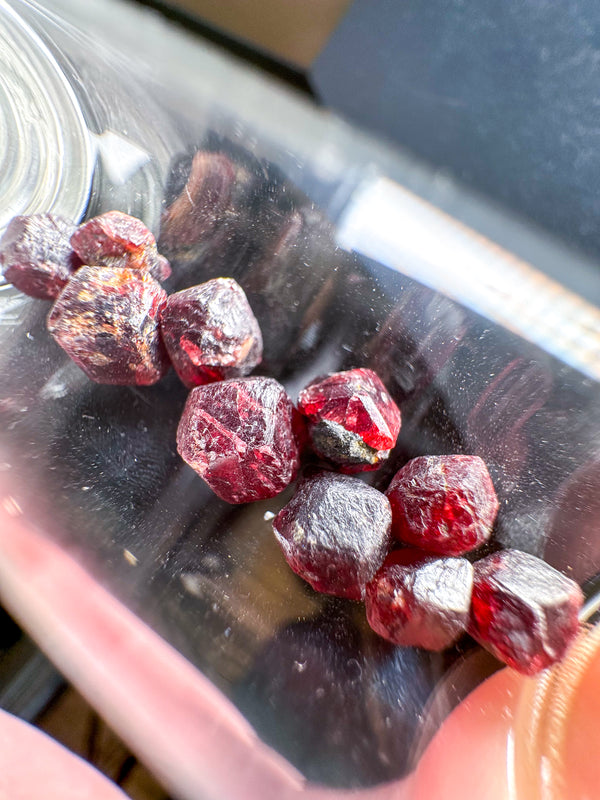 Raw Almandine Garnet Gem Bottles (10 pcs) • 10 Piece Bulk Set of Mini Red Almandine Garnet Specimens from Pakistan