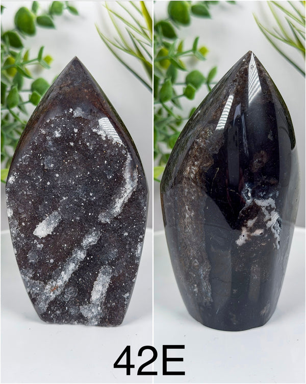 Druzy Quartz & Chalcedony Freeform Flame Carvings • Choose Your Own!