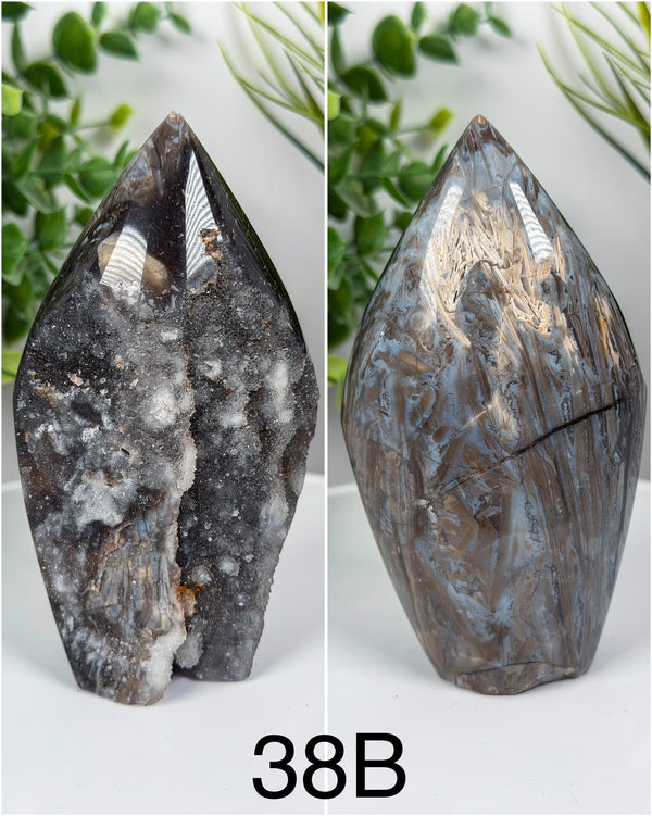 Druzy Quartz & Chalcedony Freeform Flame Carvings • Choose Your Own!