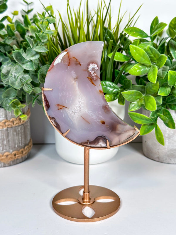 Agate Moon Carving with Custom Display Stand
