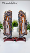 Agate Pair from Soledade, Rio Grande do Sul, Brazil • Top Quality Agate Display Slabs Set of 2 with Custom Wooden Stands