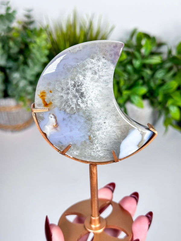 Agate Moon Carving with Custom Display Stand