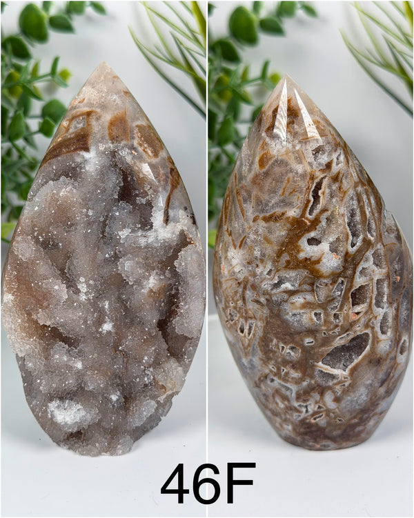 Druzy Quartz & Chalcedony Freeform Flame Carvings • Choose Your Own!