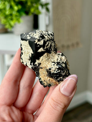 Namibian Mercedes Schorl With Calcite