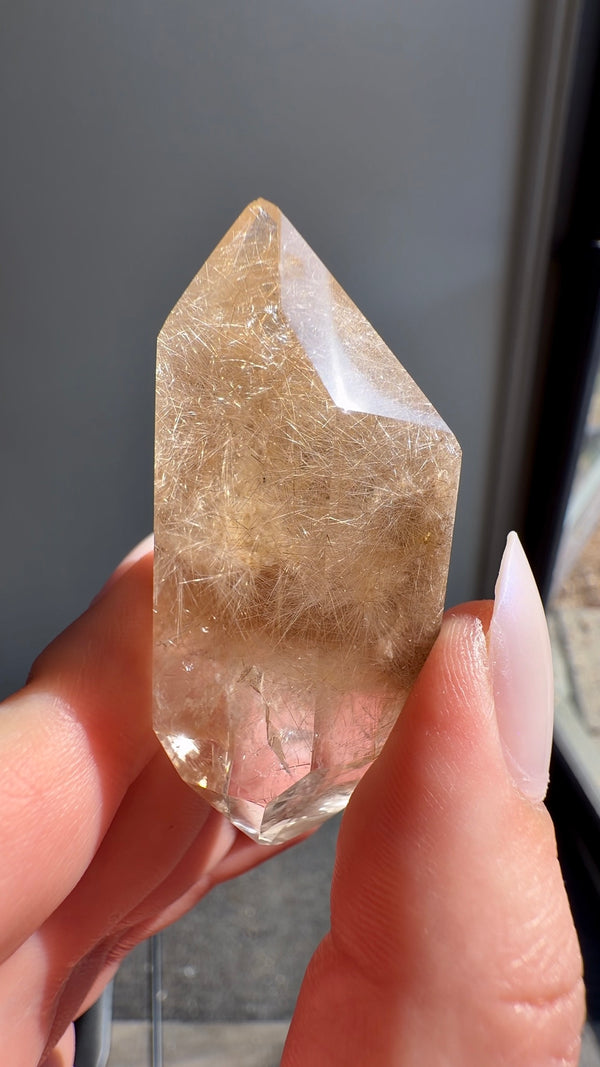 Whispy White & Peach Amphibole Quartz DT from Itacambira, Brazil