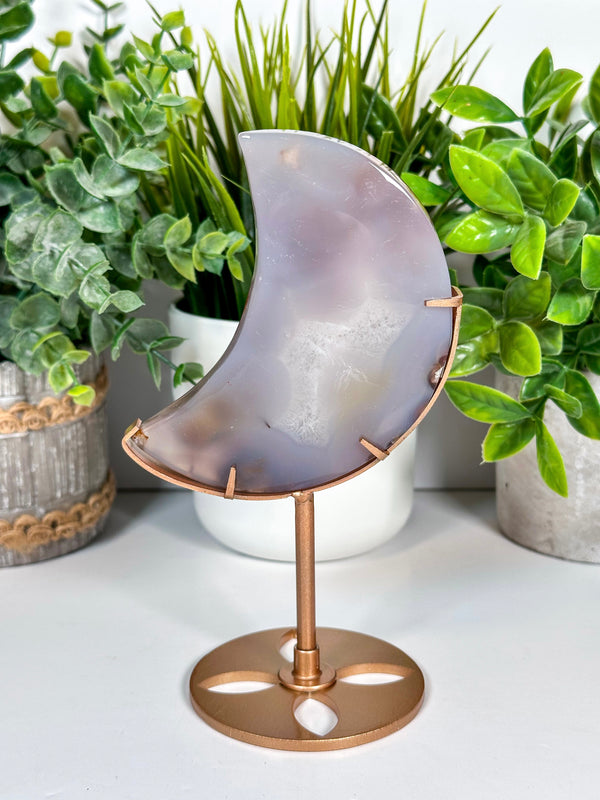 Agate Moon Carving with Custom Display Stand
