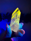 Amethyst Tower with UV Reactive Powellite Phantoms from Cordeiros, Bahia, Brazil