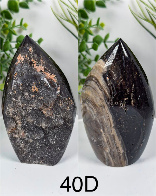 Druzy Quartz & Chalcedony Freeform Flame Carvings • Choose Your Own!