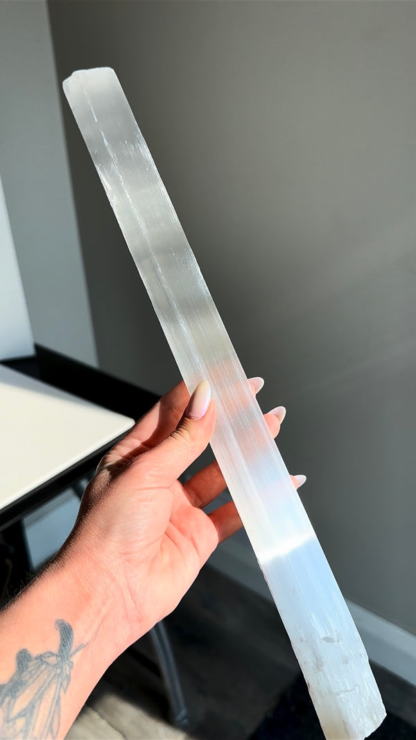 XL Satin Spar Rod from Morocco • 16" Length Natural Selenite Satin Spar Wand from Morocco