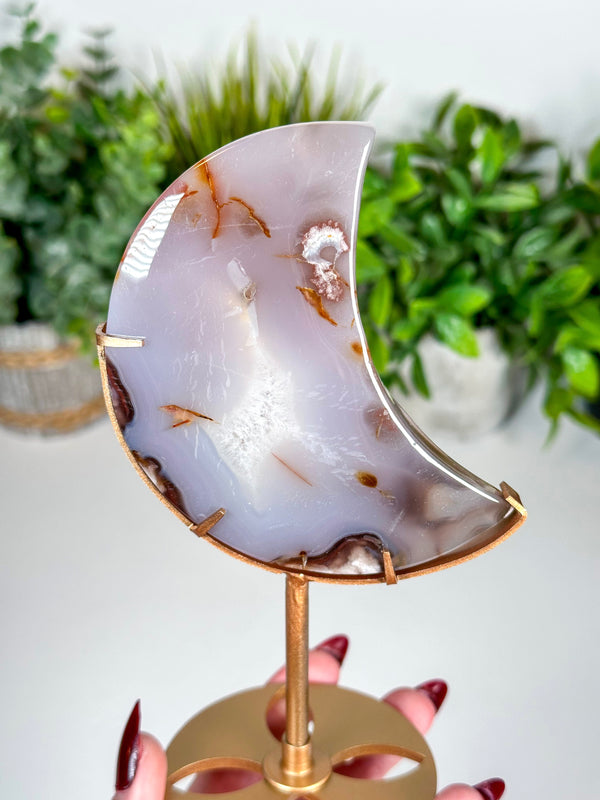 Agate Moon Carving with Custom Display Stand