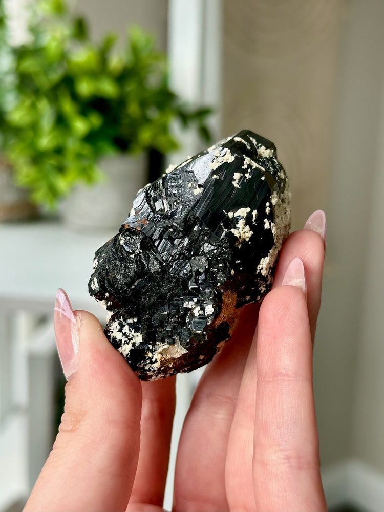 Namibian Mercedes Schorl With Calcite