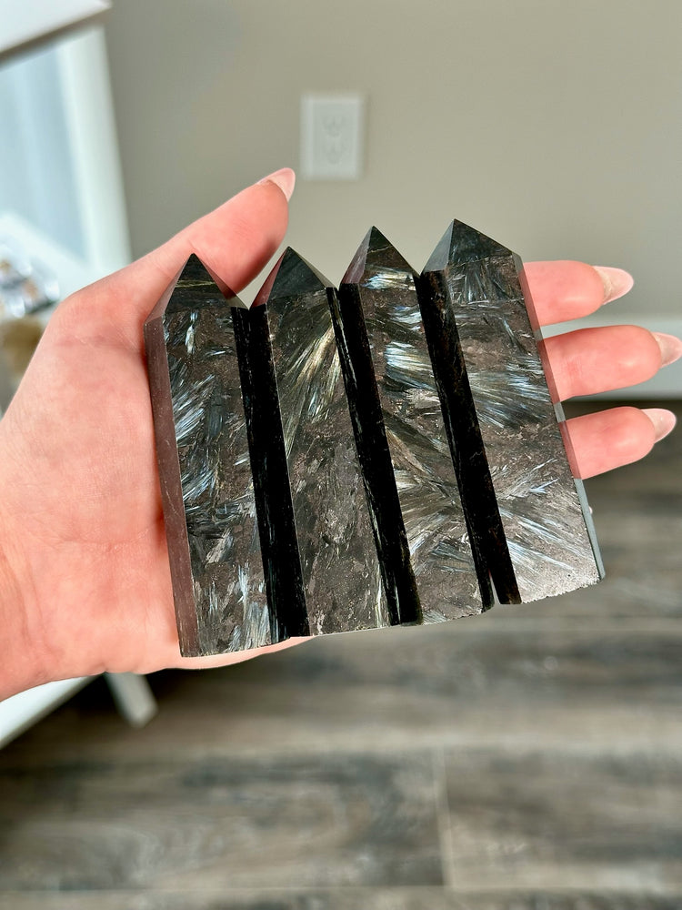 Arfvedsonite (AKA Firework Stone) Crystal Tower Point • ONE Intuitively Chosen Polished Natural Arfvedsonite Crystal Tower Obelisk