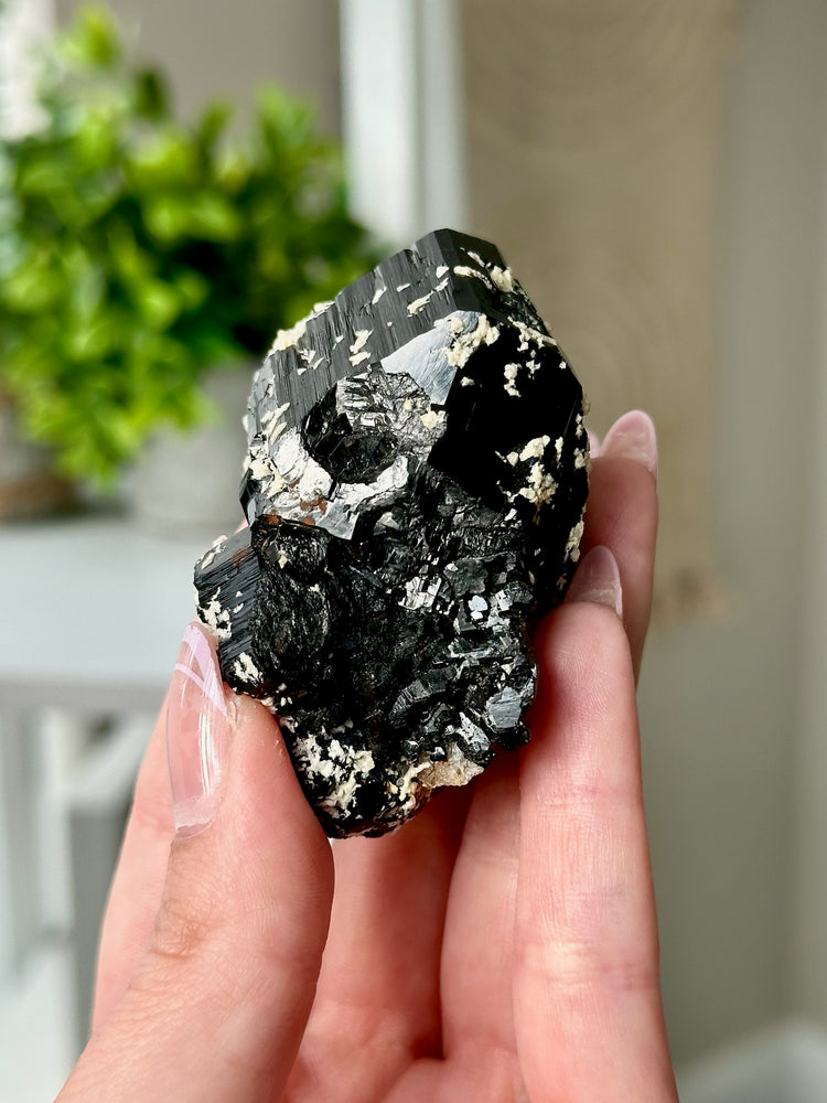 Namibian Mercedes Schorl With Calcite