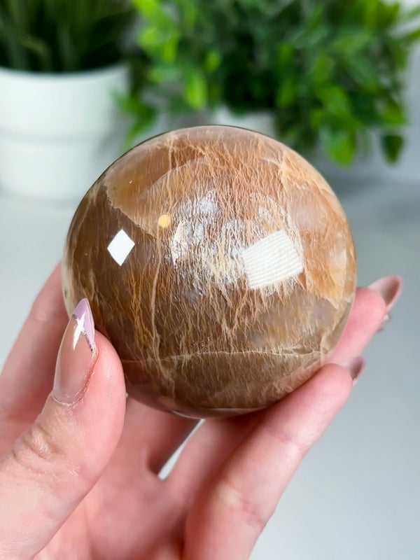 Flashy Peach Moonstone Sphere from Madagascar
