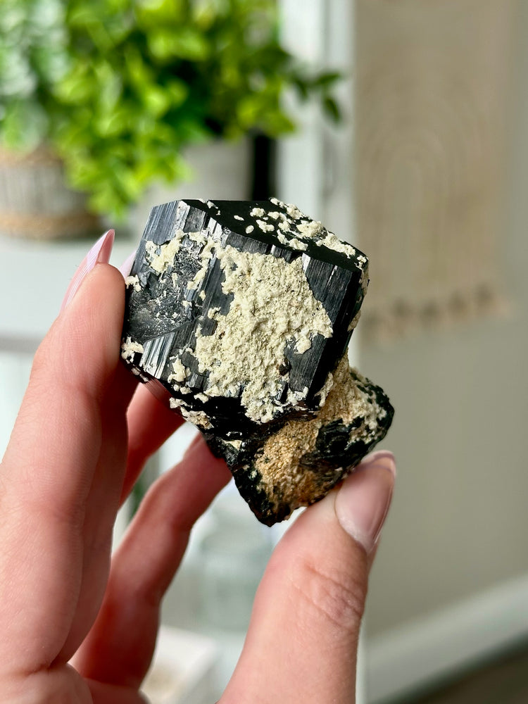 Namibian Mercedes Schorl With Calcite