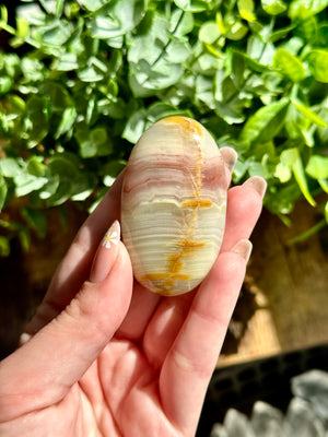 Intuitively Selected Pink Banded Calcite Palmstone