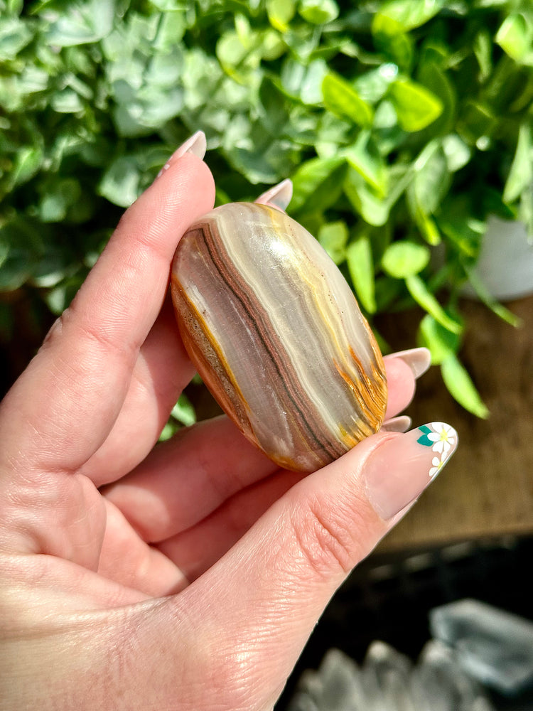 Intuitively Selected Pink Banded Calcite Palmstone