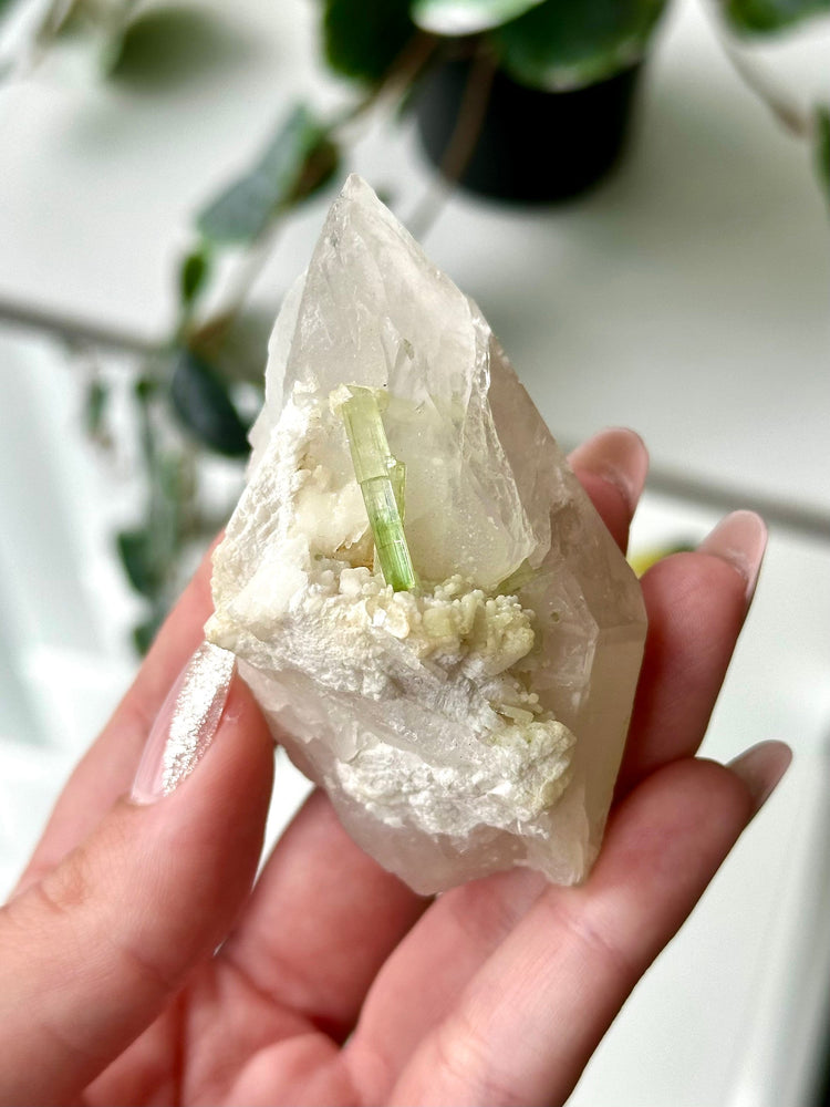 Green Tourmaline on Clear Quartz Specimen from Chappu Mine, Shigar Valley, Skardu District, Gilgit-Baltistan, Pakistan  103.1g