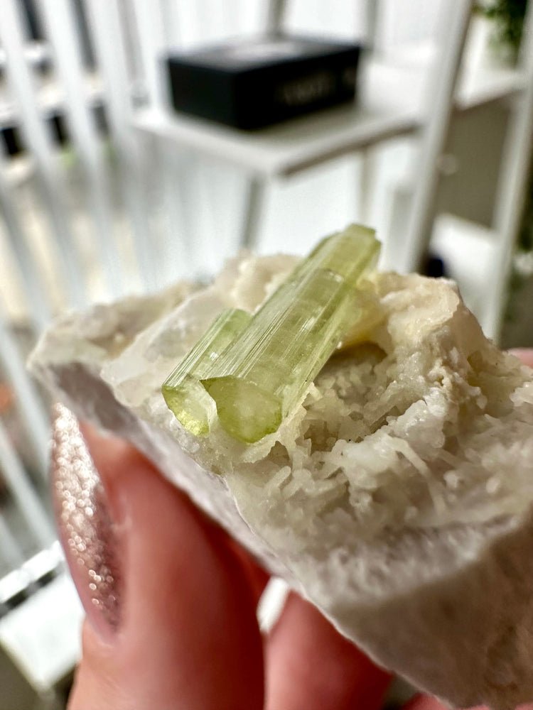 Green Tourmaline on Feldspar Matrix Specimen from Chappu Mine, Shigar Valley, Skardu District, Gilgit-Baltistan, Pakistan  24.17g