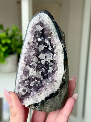 
            
                Load and play video in Gallery viewer, Druzy Amethyst With Calcite Free Form From Uruguay #1
            
        