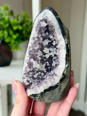 
            
                Load and play video in Gallery viewer, Druzy Amethyst With Calcite Free Form From Uruguay #1
            
        