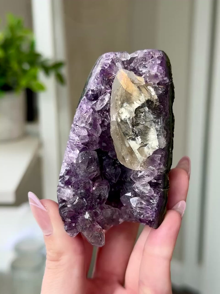 
            
                Load and play video in Gallery viewer, Druzy Amethyst With Calcite Free Form From Uruguay #3
            
        