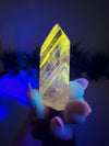 Amethyst Tower with UV Reactive Powellite Phantoms from Cordeiros, Bahia, Brazil