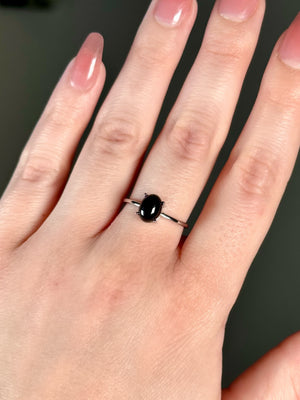 Black Onyx Ring  925 Sterling Silver Adjustable Black Onyx Crystal Ring  Dainty Oval Prong Set Black Onyx Natural Crystal Ring