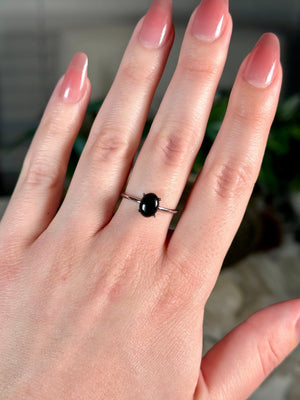 Black Onyx Ring  925 Sterling Silver Adjustable Black Onyx Crystal Ring  Dainty Oval Prong Set Black Onyx Natural Crystal Ring