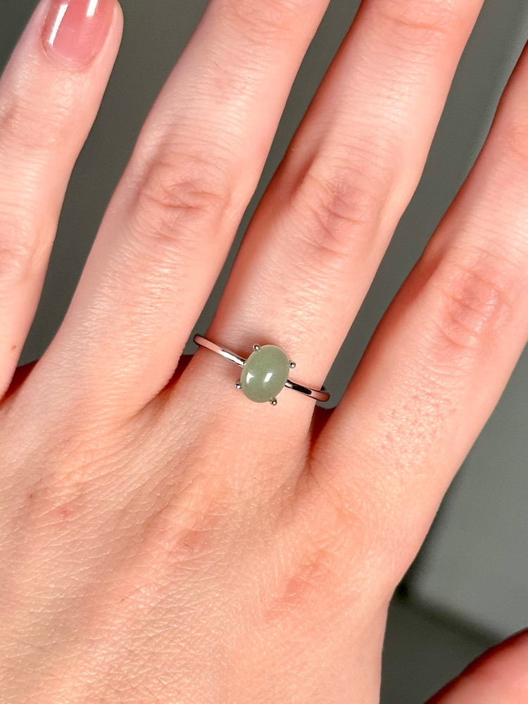 Green Aventurine Ring  925 Sterling Silver Adjustable Dainty Green Aventurine Crystal Ring  Dainty Oval Aventurine 925 Crystal Ring