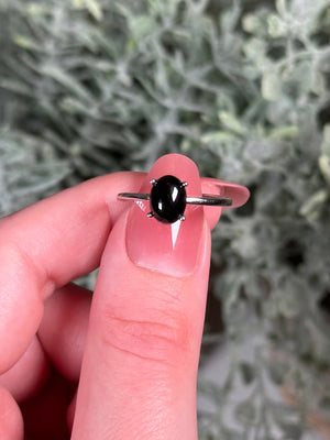 Black Onyx Ring  925 Sterling Silver Adjustable Black Onyx Crystal Ring  Dainty Oval Prong Set Black Onyx Natural Crystal Ring