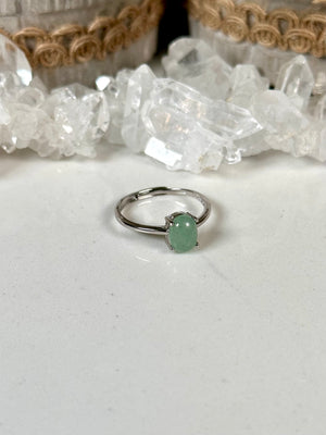 Green Aventurine Ring  925 Sterling Silver Adjustable Dainty Green Aventurine Crystal Ring  Dainty Oval Aventurine 925 Crystal Ring