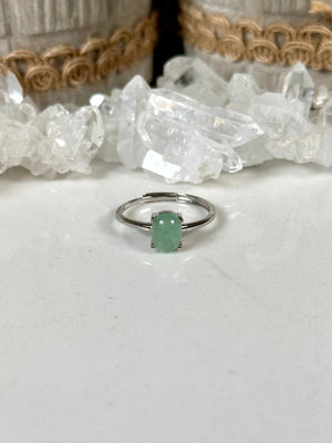 Green Aventurine Ring  925 Sterling Silver Adjustable Dainty Green Aventurine Crystal Ring  Dainty Oval Aventurine 925 Crystal Ring